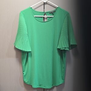 Adrianna Papell Vibrant Green Blouse with Pleated Sleeves